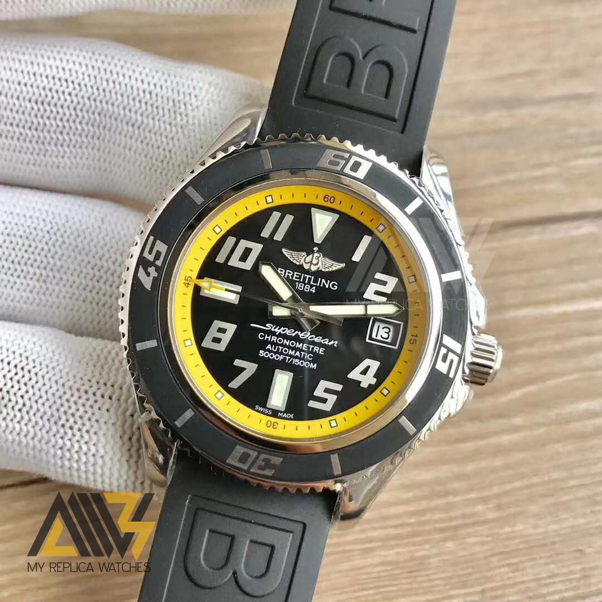 Superocean Chronometre Abyss A1736402 Stainless Steel Case GM 1:1 Best Edition Black Dial Yellow Inner Bezel On Black Rubber A.2824